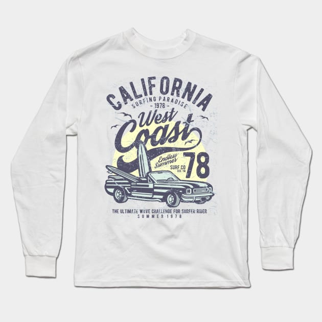 California West Coast Vintage Surf Beach Vacation 70's Long Sleeve T-Shirt by bougieFire